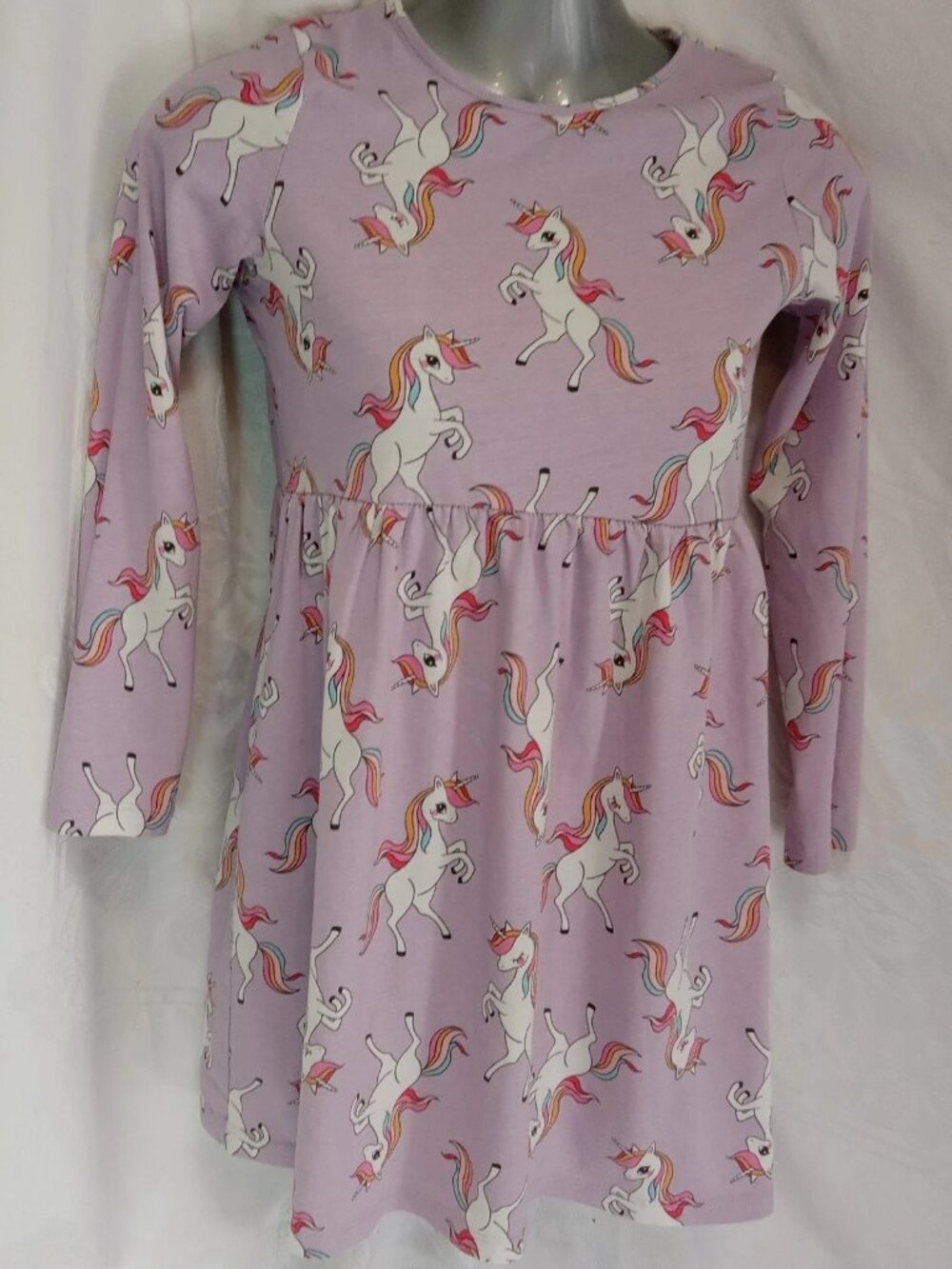 H & M Purple Unicorn T-shirt Dress Size 8 Cotton Knit Fairytale Whimsical